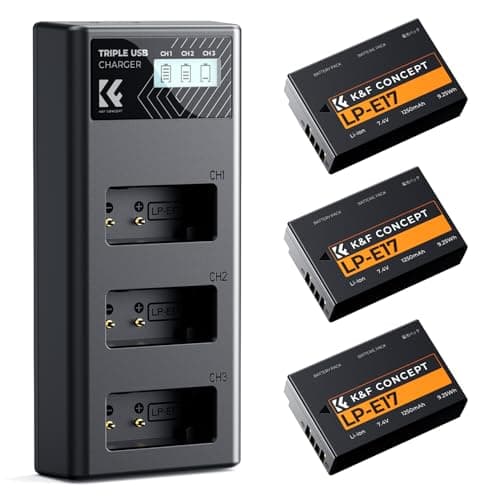 K&F CONCEPT LP-E17 3 Pack Baterías y Cargador LCD Mejorado de 3 (imagen de Amazon)