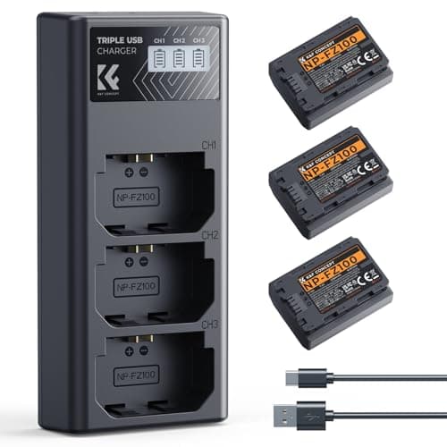 K&F Concept 3-Pack NP-FZ100 Batería 2280mAh y Cargador LCD de 3 (imagen de Amazon)