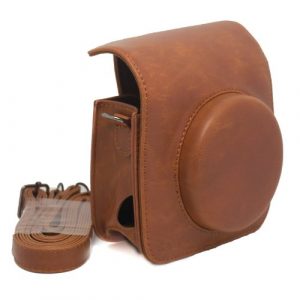Vintga pu leather fuji mini case for fujifilm instax mini 90 case bag—-brown